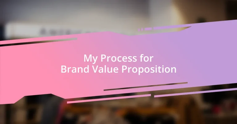 My Process for Brand Value Proposition